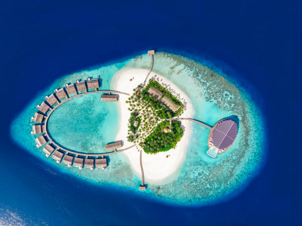 Kudadoo Maldives Private Island in Lhaviyani Atoll from the air.