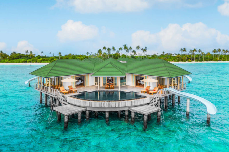 View from a Grand Water Pavilion with Pool and Slide at Siyam World, Noonu Atoll, Maldives