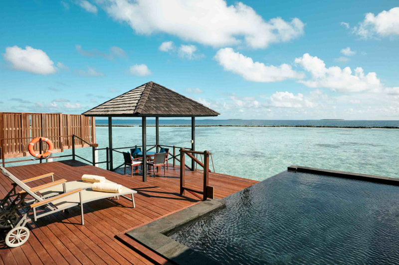Infinity Water Villa with Pool at Sun Siyam Iru Fushi from outside, 174 sq m over the lagoon