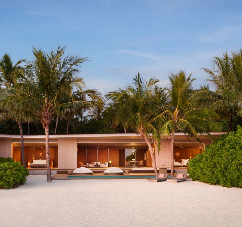 A two-bedroom beach villa at The Ritz-Carlton Maldives, Fari Islands, seen from outside