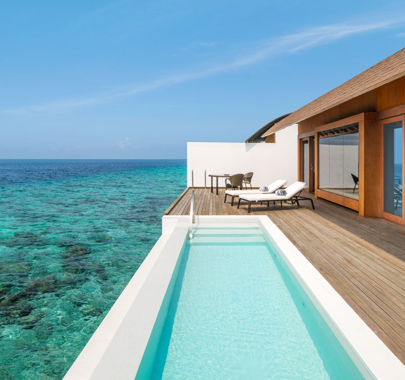 The deck of an Overwater Villa with Pool at The Westin Maldives Miriandhoo Resort