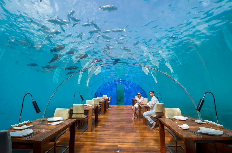 Underwater experiences in the Maldives including restaurants and villas