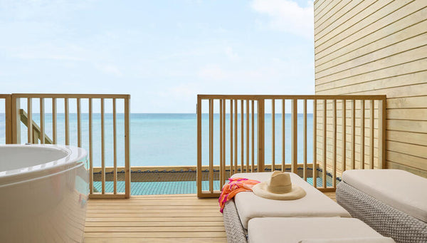 A Mirage Overwater Sunset Villa with Jacuzzi at Centara Mirage Lagoon Maldives.