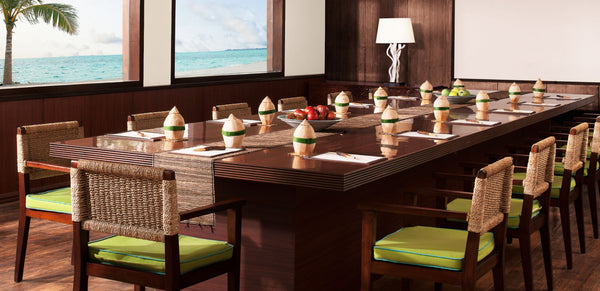A dining space at Taj Exotica Resort & Spa, Maldives.