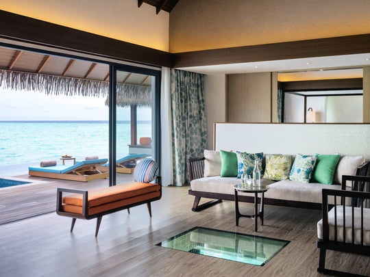 An Ocean Pool Suite at Pullman Maldives Maamutaa, over the water with a private pool