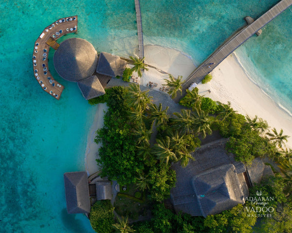 Aerial view of Adaaran Prestige Vadoo and its lagoon