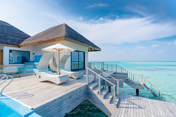 The deck of an overwater villa at NOOE Maldives Kunaavashi.
