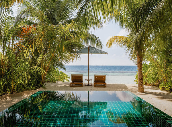 The pool of a Deluxe Beach Bungalow with Pools at Huvafen Fushi.