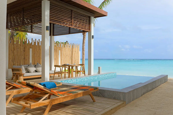 A third view of a Beach Pool Suite at Meyyafushi Maldives.