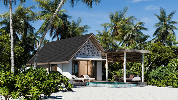 A Beach Pool Villa at Meyyafushi Maldives.
