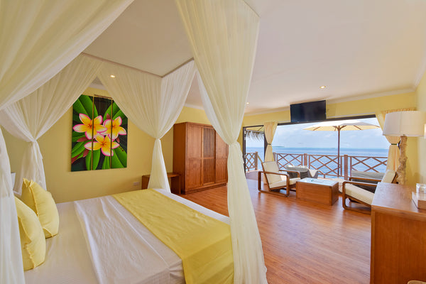 Another view of a water bungalow at Dreamland Maldives.