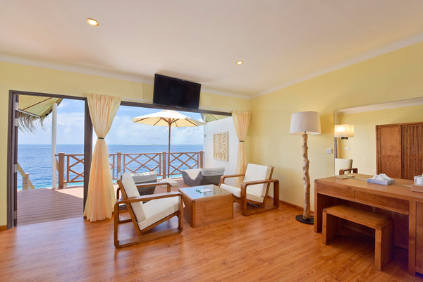A third view of a water bungalow at Dreamland Maldives.