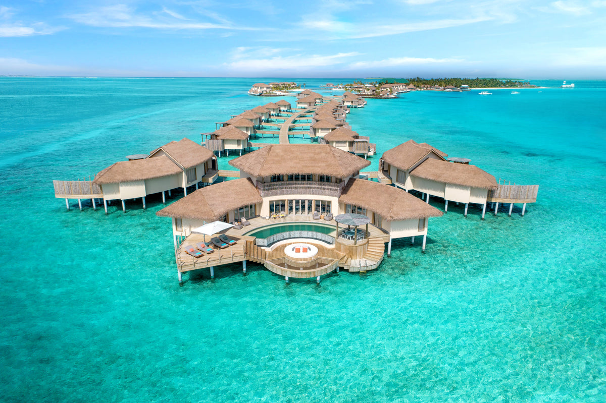 InterContinental Maldives Maamunagau Resort in Raa Atoll from the air.