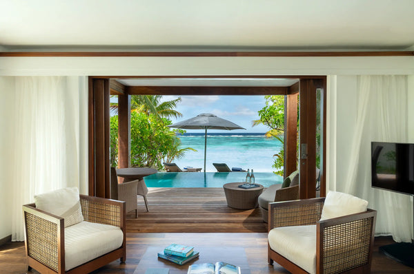 The view from the lounge in a Duplex Pool Villa at Kandolhu Maldives.