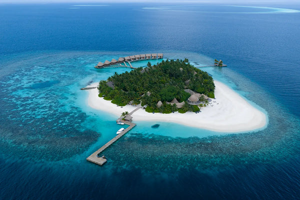 An aerial view of the island at Kandolhu Maldives.
