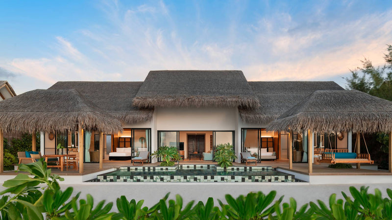 The exterior of a Two-Bedroom Beach Pool Villa at Hilton Maldives Amingiri Resort & Spa.