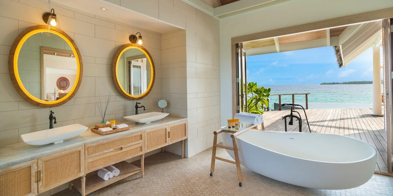 The bathroom of a Water Pool Villa at Milaidhoo Maldives.