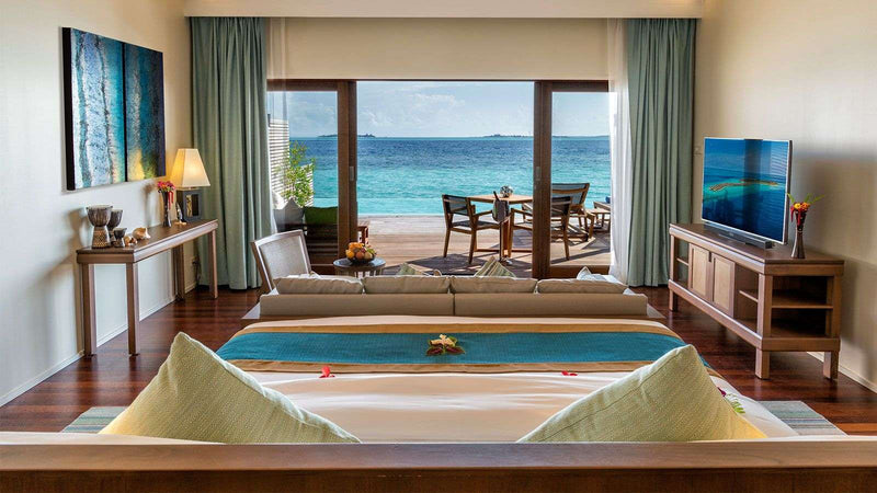 The interior of an Ocean Pool Villa at Hurawalhi Maldives.