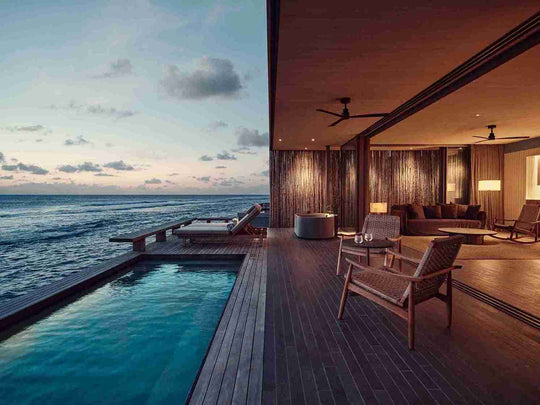 Patina Maldives, Fari Islands — One Bedroom Water Pool Villa, exterior after dark