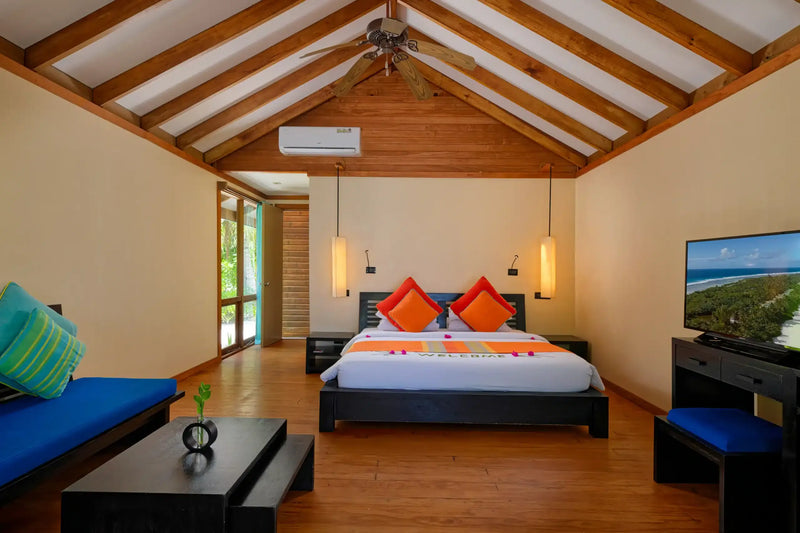 The bedroom of a Sunrise Villa at Canareef Resort Maldives