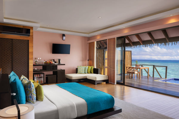 Another view of a Sunrise Water Villa with private pool and Jacuzzi at Adaaran Prestige Vadoo.