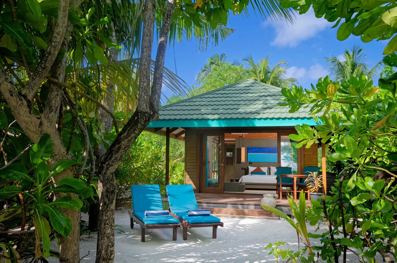 A Sunset Beach Villa at Canareef Resort Maldives, seen from outside