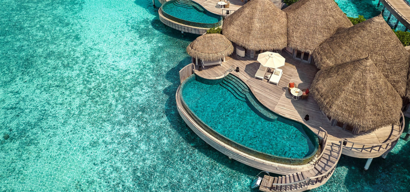 An Ocean Residence with Private Pool at The Nautilus Maldives from the air.