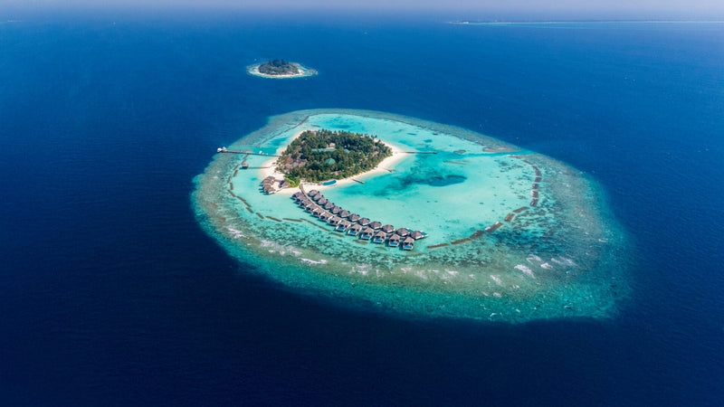 The water villas at Nova Maldives seen from the air