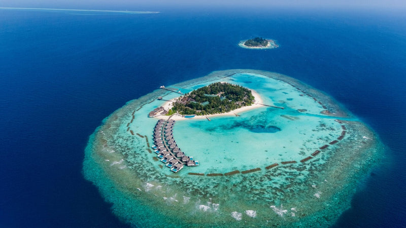 The water villa jetty at Nova Maldives seen from the air