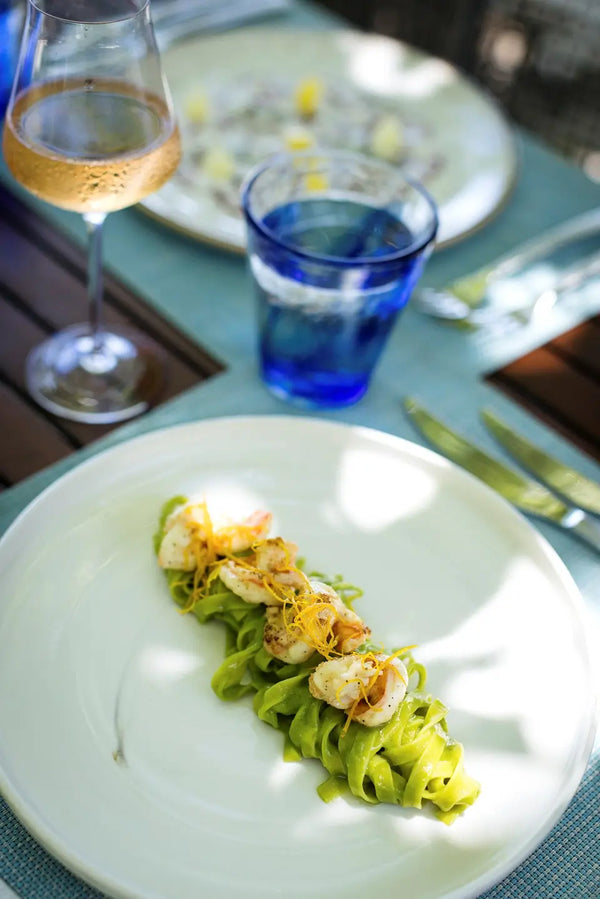 Prawn linguine at Faru, Niva Dhigali Maldives.