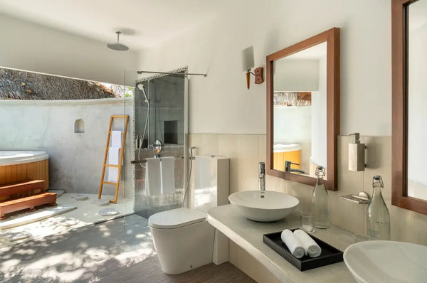 The bathroom of a Superior Beach Villa at Niva Kuramathi Maldives.