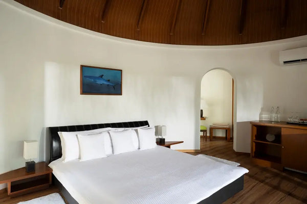 The interior of a Superior Beach Villa at Niva Kuramathi Maldives.