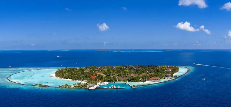A panoramic aerial view of Niva Kurumba Maldives.
