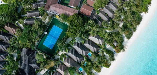 A panoramic aerial view of Niva Velassaru Maldives.