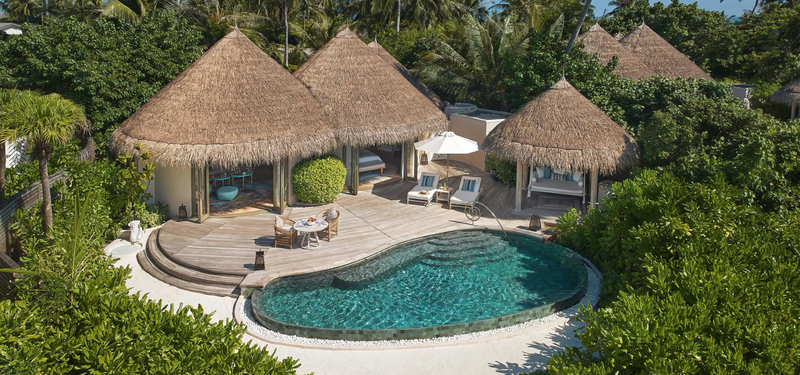 Another view of a Beach House with Private Pool at The Nautilus Maldives from the air.