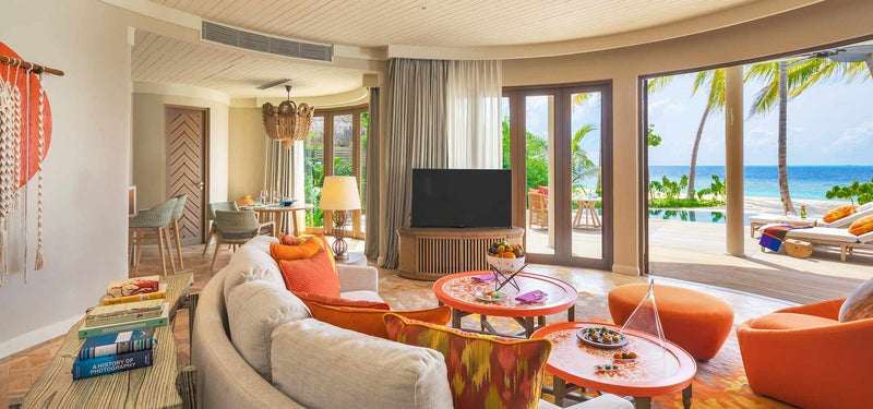 A further view of the living room of a Beach Residence with Private Pool at The Nautilus Maldives.