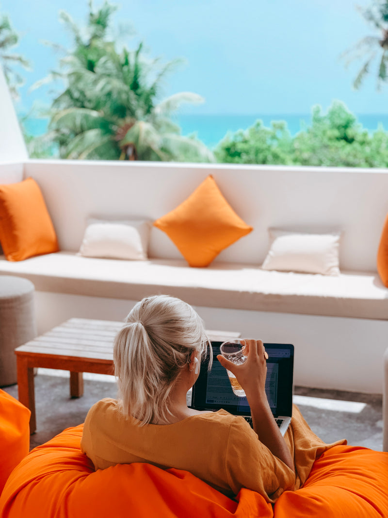 Rooftop lounge at Bliss Dhigurah with cushioned benches