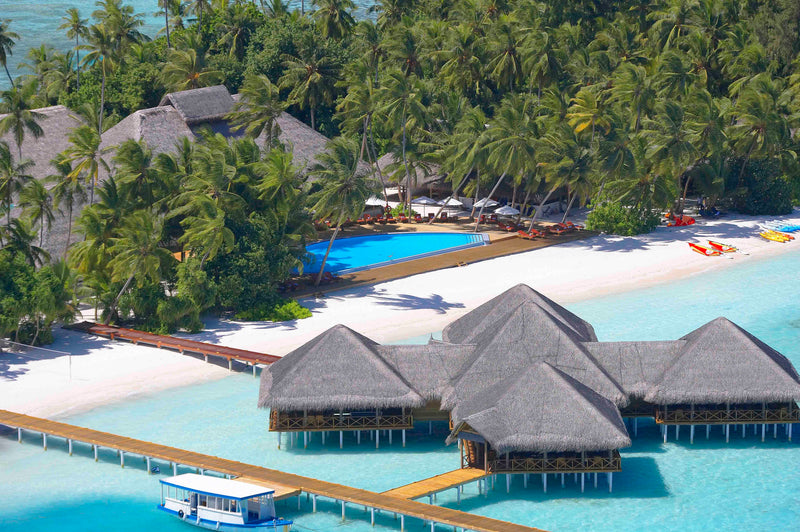 The pool and bar at Medhufushi Island Resort.