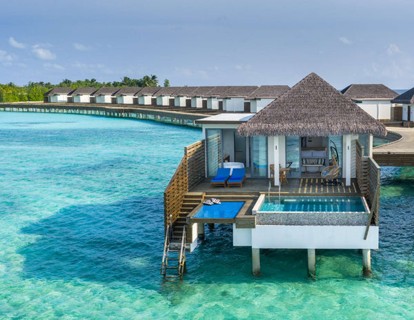 The exterior of an Overwater Pool Villa at Dusit D2 Feydhoo Maldives.