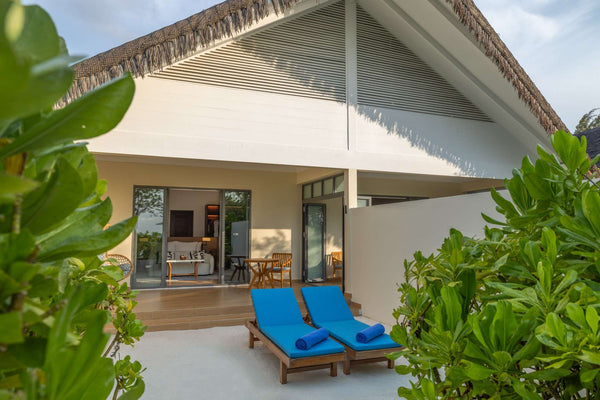 The exterior of a Beach Villa at Dusit D2 Feydhoo Maldives.