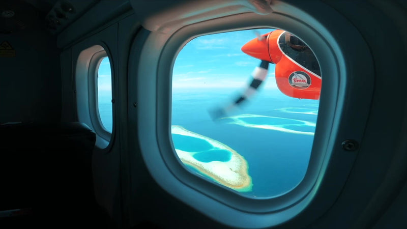 The view from the seaplane on approach to Cocoon Maldives.