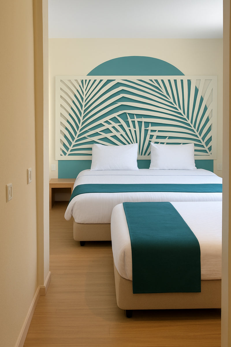 Family room at KUE Hotel with a double and a single bed