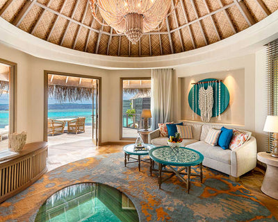 The living room of an Ocean House with Private Pool at The Nautilus Maldives.