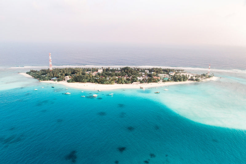 Aerial view of Fulidhoo island in Vaavu Atoll