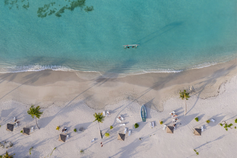 h78 Guraidhoo, South Malé Atoll: sun loungers under palm trees along the beach, from above