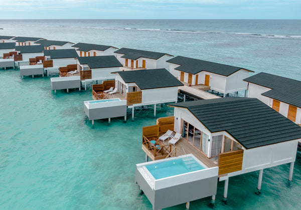 Overwater villas with pools at Joy Island.