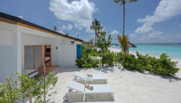 A beach villa at Joy Island, steps from the sand.