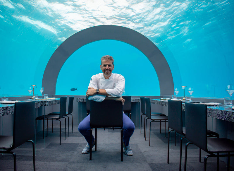 A chef at the underwater restaurant at You & Me Maldives.
