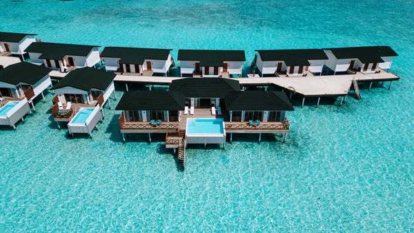 Another aerial view of the overwater villas at Joy Island.