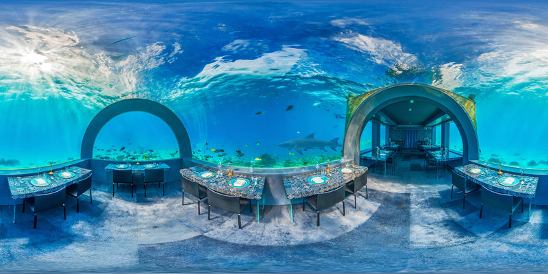 Inside the underwater restaurant at You & Me Maldives.